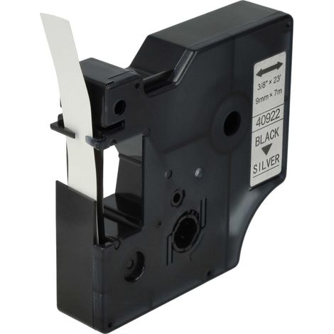vhbw Label Tape compatible with Dymo 5000, 2000, 5500, 1000+, 1000, 4500, 3500 Label Printer 7m x 9 mm, Black on Silver