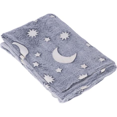 Couverture lumineuse 1,5x2m à motifs étoiles et lune, douce et douillette en flanelle pour enfants - Grise (1/5)