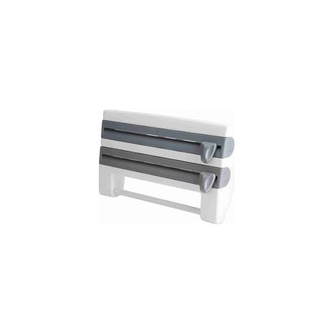 Dispensador de cocina de pared para 3 rollos, soporte para toallas de papel con cuchillas afiladas, soporte para film transparente de cocina, estante para botellas de salsa de cocina