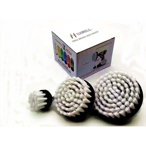 Lot de 3 Brosses de Nettoyage pour Perceuse, Nylon Doux Blanc, Compatible avec Tapis Cuir Tissus, Diamètres 12.7cm 10.2cm 5.1cm (1/3)
