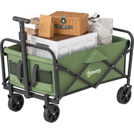 62L Festival Trolley on Wheels, Garden Folding Trolley Cart, 120kg Heavy Duty Collapsible Folding Wagon with Adjustable Handle Carrying Bag for Beach, Camping, Festival, Green (1/5)
