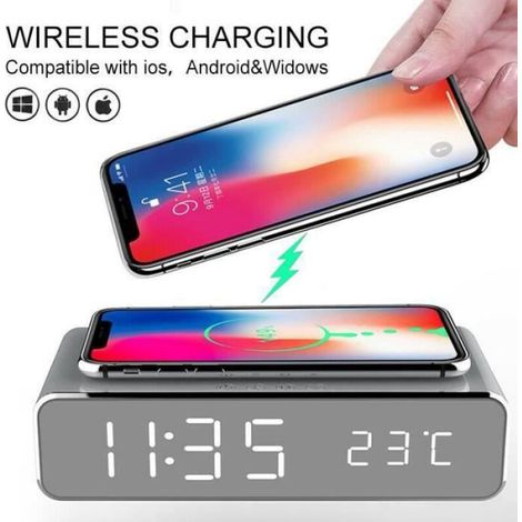 1 Réveil Chargeur Sans Fil, Affichage LED Heure Date Température, 3 Niveaux Luminosité, Compatible iOS Android, Bureau Chambre (1/3)