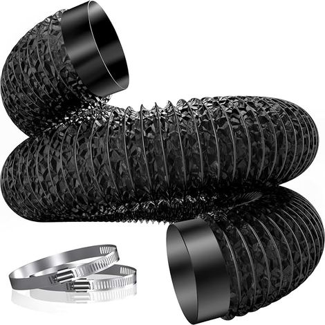 Hon&Guan Tuyau d'évacuation d'air Ø 150 mm, tuyau en aluminium PVC de 3 m avec 2 colliers de serrage pour climatisation mobile, sèche-linge, ventilateur, hotte aspirante, système de ventilation, noir (1/5)