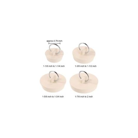Set di 4 tappi in gomma per lavabo con anello per vasca da bagno, cucina e bagno (bianchi) - Crezuo
