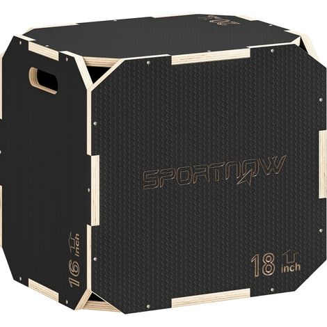 Caja pliométrica de contrachapado, 3 alturas, antideslizante, 120 kg, negra DESVIAE (1/5)