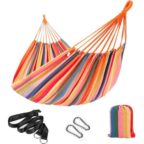 Hamac, 210 x 150 cm, double, charge 300 kg, pour terrasse, balcon, jardin, extérieur, camping, avec sac de transport, sangles et mousquetons