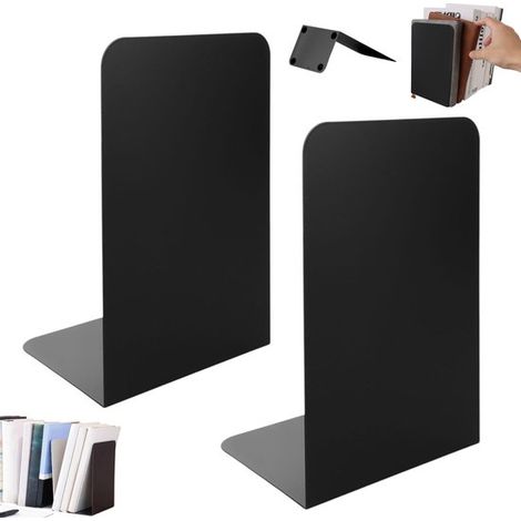 Lot de 2 serre-livres en métal noir en forme de L. Pieds antidérapants. Idéal pour le bureau, la maison et l'école. Parfait pour le bureau, la maison ou l'école. (1/5)