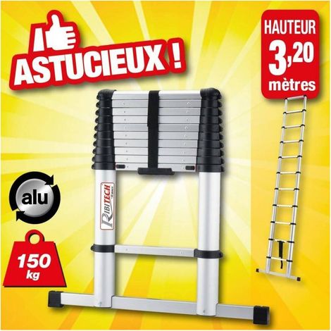 Échelle Télescopique 3m20 - 11 Barreaus - Pratique et Compacte - Idéale pour Accès en Ht. - D-Work