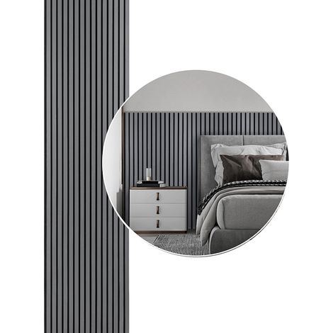 Randaco Akustikpaneel Wandpaneel Holzlamellen 120x60 cm, Grau, Filz MDF, 1 Stück, Schallabsorber Dämmplatte (1/5)