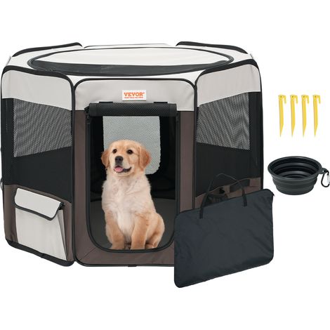 VEVOR Parc pour Chien Portable 914x914x584 mm Enclos Chat Chiot Pliable Tissu Oxford 600D Impermeable Fermeture Eclair pour Interieur, Exterieur, Voyage, Camping, Activites en Plein Air (Octogonal, M)