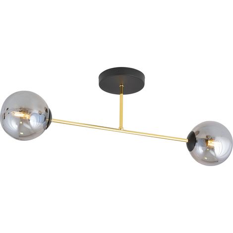 Plafoniera Moderna Magnium 2 Luci In Acciao Oro E Sfere In Vetro Fumè (1/5)