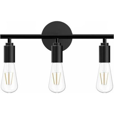 Lampe Miroir Salle de Bain Vintage Noir Avec 3 Lumières. Style Industriel Lumière Miroir Salle de Bain. E27 Métal Applique Salle de Bain. Rétro 40CM Lampe Murale. Ampoule non incluse (1/5)