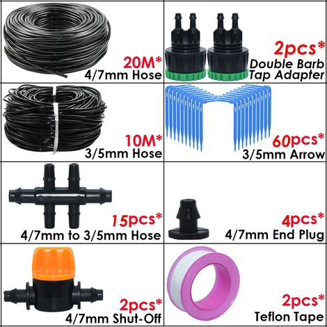 (SPL11-283B-20M) Kit d'irrigation goutte à goutte automatique avec coude vert pour tuyau de 4/7 à 3/5 mm, idéal pour les plantes en pot et les bonsaïs.