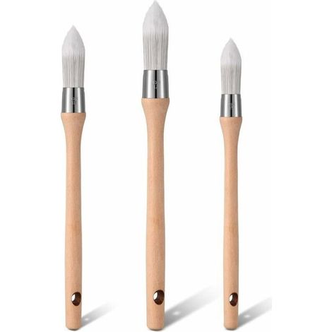 3 paquets de pinceaux ronds de précision, de pinceaux pointus pour peinture murale, de pinceaux à pouce en fibres synthétiques et de pinceaux à craie. (1/5)