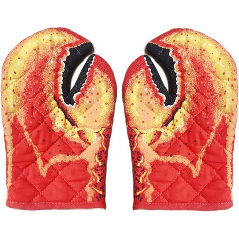 Gants de Four Gants de Cuisine Résistant à Chaleur en Coton Maniques Cuisine Anti-Brûlure Forme de Poisson Patte de Chat pour Four Micro-Ondes Barbecue (Rouge) (1/5)