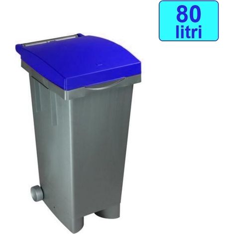 Cassonetto/Pattumiera/Contenitore/Bidone per raccolta rifiuti uso esterno 80lt Grigio/Blu