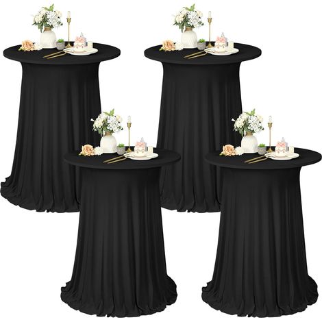 Lot de 4 housses de table mange-debout extensibles avec jupe - 80 x 110 cm - Anti-taches - Infroissables - Lavables - Rondes - En polyester - Pour mariage, fête, restaurant, banquet (1/5)