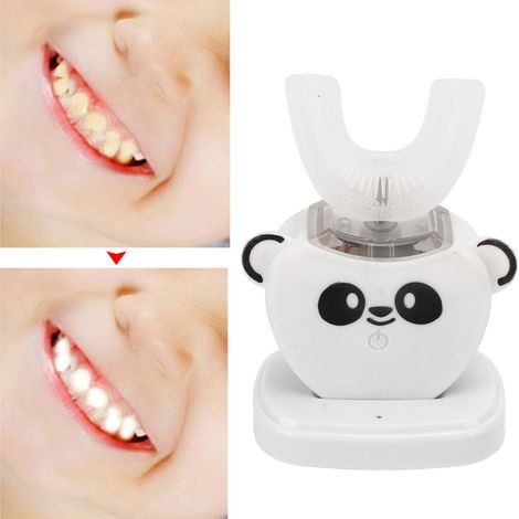 Brosse à dents électrique intelligente en silicone blanc pour enfants, brosse à dents rechargeable en silicone en forme de U, blanchiment par lumière froide, nettoyage buccal à 360° (1/5)