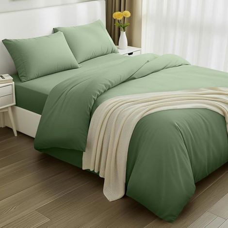 - Housse de Couette 135x200cm, Drap Housse 90x190cm et Taie doreilr 50x75cm - Pour lit 90x190cm Sage (1/5)