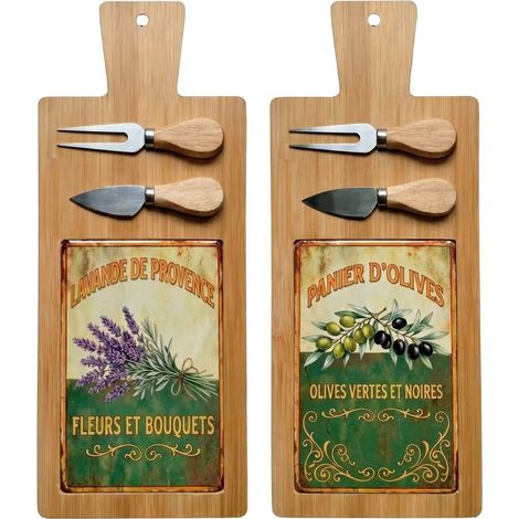 Set de 2 tablas de quesos de bambú olivo y lavanda con utensilios (1/5)