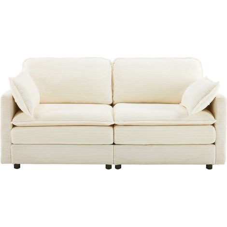 Divano moderno minimalista a 2 posti bianco in legno e velluto a coste (1/5)
