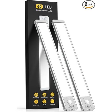 Lampes LED sous meuble lot de 2 avec détecteur de mouvement, éclairage rechargeable placard cuisine escalier armoire, veilleuse automatique maison (1/5)