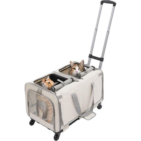 Boîte de transport portable pour animaux de compagnie, beige, en tissu Oxford avec barre télescopique pour chats jusqu'à 11 kg et chiens jusqu'à 10 kg (1/5)