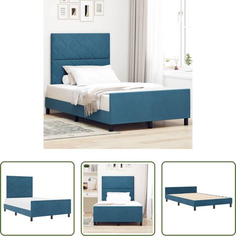 vidaXL Lit en velours - Lit à ressorts avec tête de lit Bleu foncé 120 x 190 cm Velours (1/5)