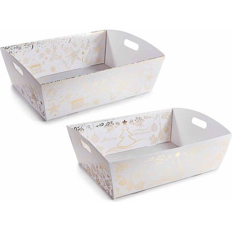 Vassoi / cesti di Natale in carta di dimensioni grandi con decorazioni natalizie dorate, set da 12 pezzi, cm 37 x 29 x 11 H