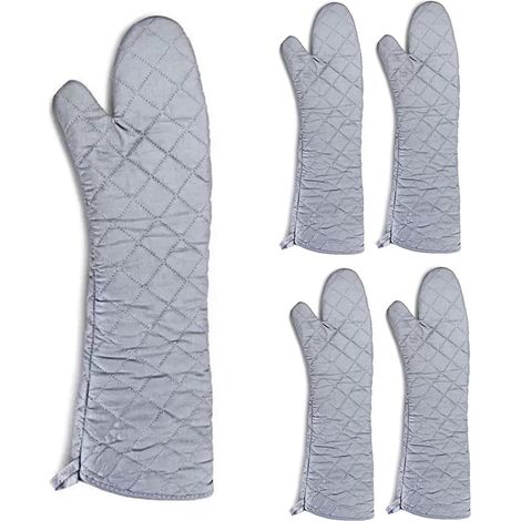 Lot de 2 Paires Gants Cuisine Résistants Chaleur Doublure Coton Pour Four Barbecue Argenté (1/5)
