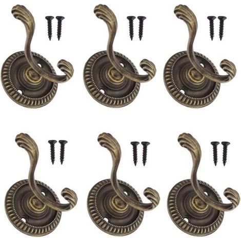 Patère - Vintage - Bronze - 6 PCS - Alliage de zinc - Design double crochet (1/4)