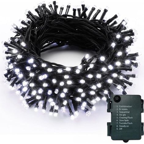 Batteriebetriebene Beleuchtung 100 LEDs 10 m LED-Lichterkette für den Innen und Außenbereich mit Timer 8 Einstellungen Ideal für Weihnachten und Weiß (1/5)