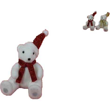Orso bianco polare con cappello sciarpa rosso oro decorazioni addobbi di natale set 2 igloo idea regalo ornamento casa negozi (1/5)