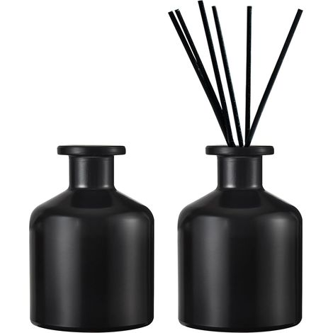 2 x Empty Glass Diffuser Bottles 150ml Capacity Home Decoration Diffuser Jars for Home Fragrance, Essential Oils, Aromatherapy, Perfume, Bathroom, Living Room, Office, Black (1/5)