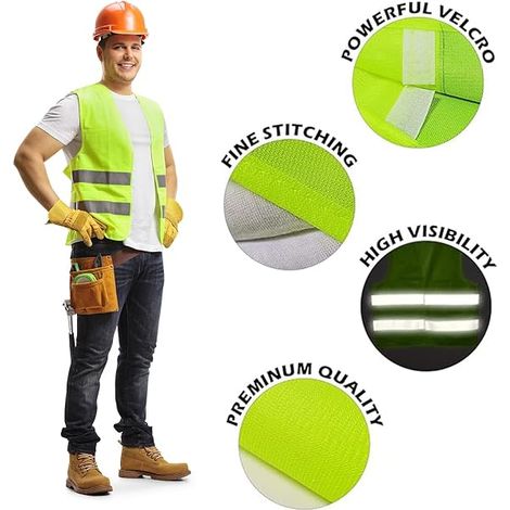 Gilet de sécurité avec bandes réfléchissantes - Gilet de sécurité léger pour hommes et femmes - (taille universelle) - pour le travail, le jogging, la voiture (1/3)
