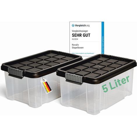 Novaliv 2x boîtes de rangement avec couvercle 5L anthracite Boîtes de rangement empilables emboîtables avec fermeture à clip Plastique sans BPA 30 x