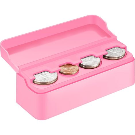 Boîte à monnaie pour voiture, rangement pour pièces de différentes tailles, fixation sur tableau de bord, compatible avec la plupart des voitures et camions (rose) (1/5)