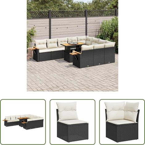 Gartenmöbel - 11-tlg. Garten-Sofagarnitur mit Kissen Schwarz Poly Rattan (1/5)