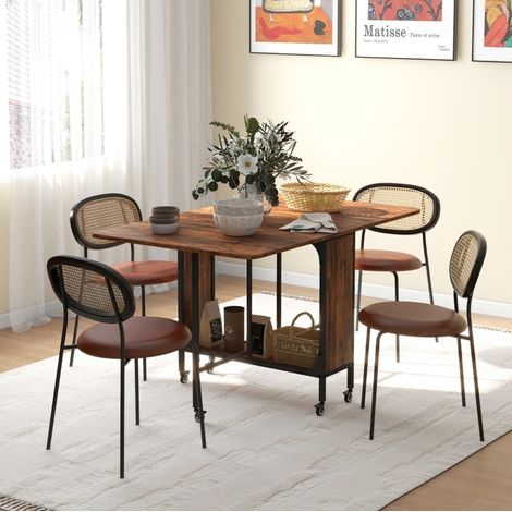 Klappbarer Tisch aus Holz 130 x 80 x 74 cm Rustikalbraun, für 6 Personen, mit Rollen und Ablage (1/5)