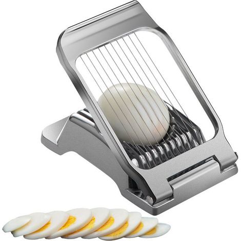 1 coupe-œufs en aluminium, fil acier inoxydable réglable, base stable anti-dérapante, pour œufs durs, kiwis, fraises et aliments mous (1/5)