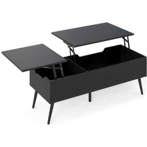 2 Plateaux et 2 Compartiments : Table Basse Relevable Salon et Repas, Rangement Caché et Pieds Métal (1/5)