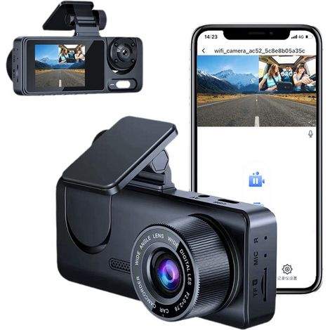 BEBUSINGOTO 1080P Dashcam Voiture Avant arrière et intérieur WiFi avec contrôle APP, Grand Angle 3 Canaux avec SD 64G, Caméras Avant et Arrière avec Vision Nocturne Infrarouge, G-Sensor, Enregistreme (1/5)