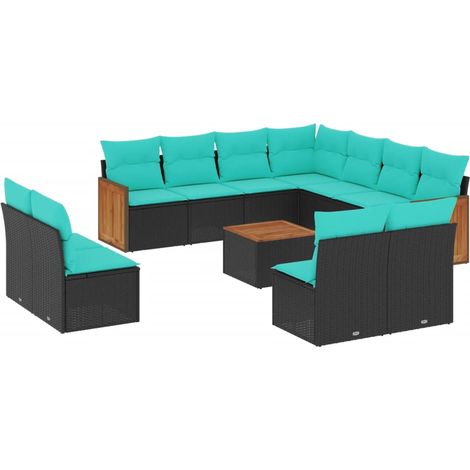 12-teiliges Gartensofa-Set mit Kissen, schwarzes Polyrattan vidaXL (1/5)