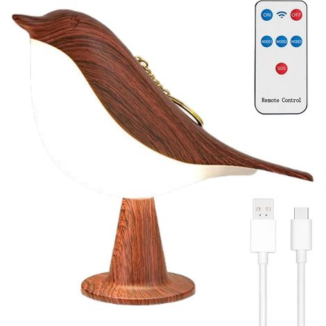 Lampe de chevet et bureau sans fil en forme d'oiseau ACKERMAN – 3 températures de couleur à commande tactile, diffuseur d’aromathérapie intégré + télécommande, couleur érable (1/4)