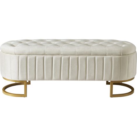 Panca contenitore imbottita in velluto beige 120 x 39,9 x 43 cm HOMVRA (1/5)