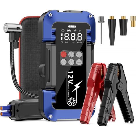 Booster Batterie Voiture avec Compresseur,4000A 26800mAh,12V Jump Starter Portable Booster Batterie (Jusqu’à All Gaz Ou 8L Diesel) avec Grand éCran LCD,Lampe à LED,Pinces Intelligentes (1/5)