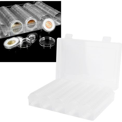 100 Transparent Capsules for 17/20/25/27/30mm Coins - Storage and Protection Box (1/5)