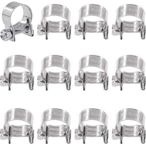 Juego de 12 abrazaderas para mangueras de acero inoxidable 304, de 14 mm a 16 mm, para mangueras de inyección de combustible, perfectas para aplicaciones automotrices, agrícolas, industriales y de con (1/5)