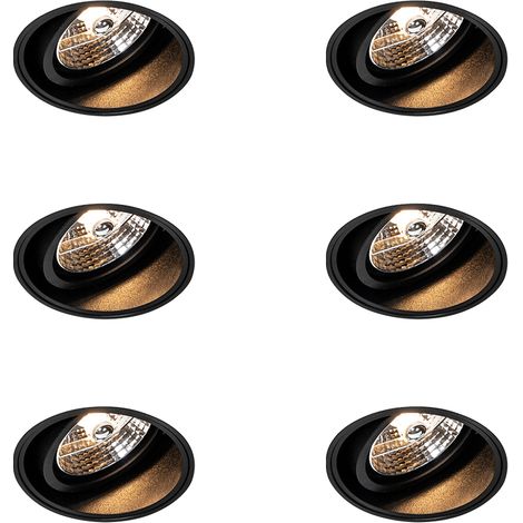 QAZQA Juego de 6 Foco empotrado moderno negro sin marco - IMPACT 70 Aluminio Adecuado para LED Max. 1 x 50 Watt