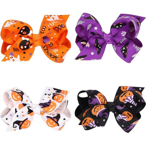 Accessoires d'Halloween uniques pour bébé, rubans de soie festifs avec pince crocodile en métal résistant, pinces à nœud ludiques et mignonnes. (1/5)